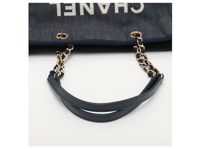 Timeless Chanel Kleine Denim-Tote-Tasche Blau Deauville - Ansicht 6