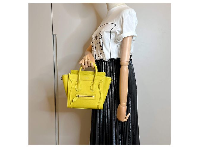 Luggage Céline Borsa tote in pelle di vitello nano drumato 2 vie gialla Giallo - vista 3