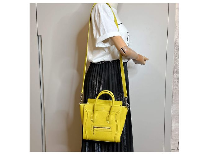 Luggage Céline Borsa tote in pelle di vitello nano drumato 2 vie gialla Giallo - vista 4