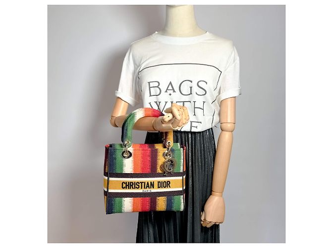 Dior Lady D-Lite Medium Stickerei Canvas 2-Wege Tragetasche Mehrfarbig Mehrfarben - Ansicht 2