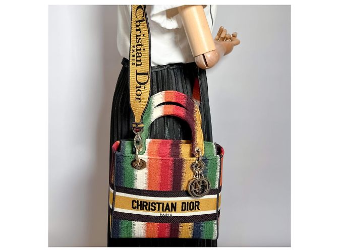 Dior Lady D-Lite Medium Stickerei Canvas 2-Wege Tragetasche Mehrfarbig Mehrfarben - Ansicht 3