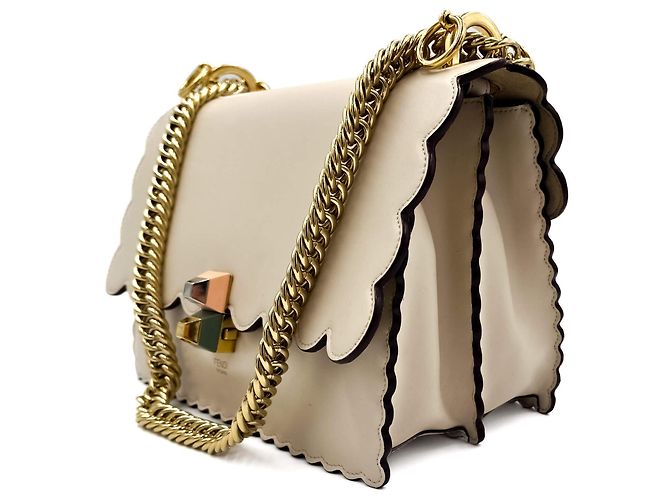 Fendi Borsa a mano in pelle di vitello beige - vista 8
