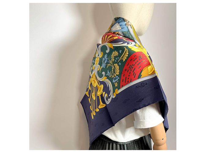 Hermès Foulard 90 Seta Orgauphone e Altre Meccaniche Blu Navy - vista 2