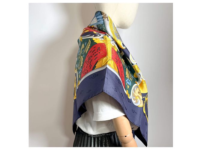 Hermès Foulard 90 Seta Orgauphone e Altre Meccaniche Blu Navy - vista 3