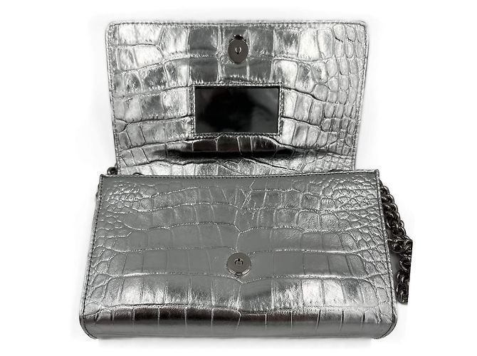 Philipp Plein Clutch con Patta Piccolo Pelle di Vitello 2 Vie Stampa Croco Argento - vista 13