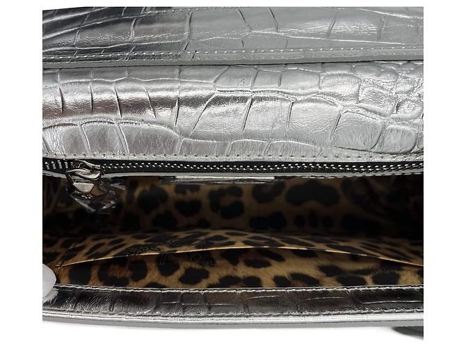 Philipp Plein Clutch con Patta Piccolo Pelle di Vitello 2 Vie Stampa Croco Argento - vista 14