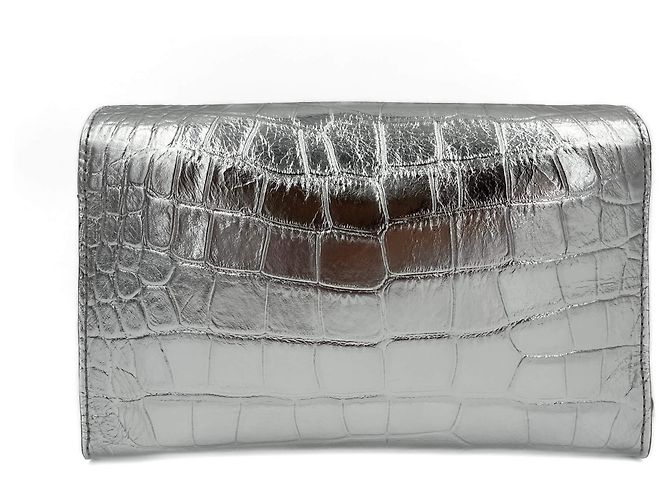 Philipp Plein Clutch con Patta Piccolo Pelle di Vitello 2 Vie Stampa Croco Argento - vista 4