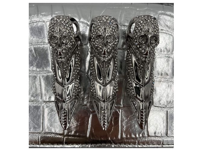 Philipp Plein Clutch con Patta Piccolo Pelle di Vitello 2 Vie Stampa Croco Argento - vista 5