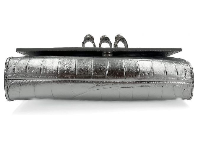 Philipp Plein Clutch con Patta Piccolo Pelle di Vitello 2 Vie Stampa Croco Argento - vista 6