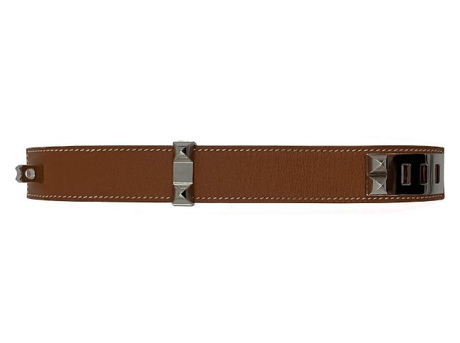 Hermès Collier de Chien Lederarmband T2 Palladium Karamell - Ansicht 5