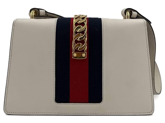 Gucci Bolsa de flap em couro de bezerro Small Sylvie em couro com alça de ombro em web destacável. Off-white Fora de branco - vista 12