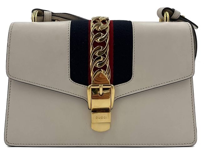 Gucci Bolsa de flap em couro de bezerro Small Sylvie em couro com alça de ombro em web destacável. Off-white Fora de branco - vista 6