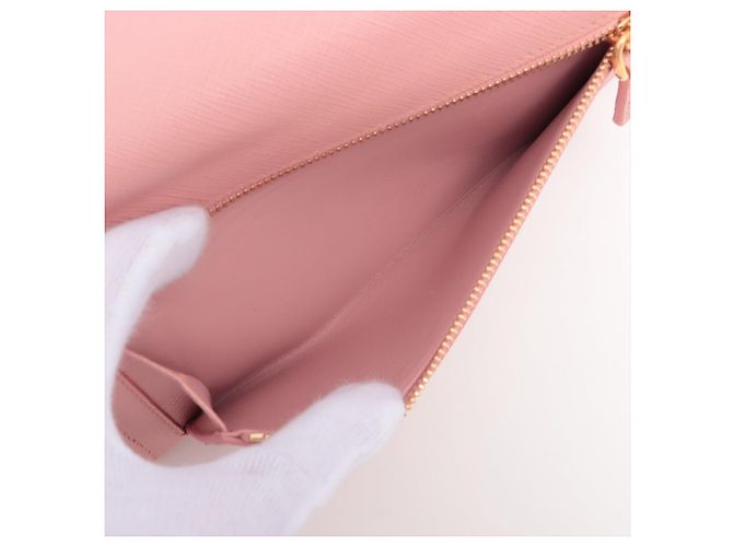 Prada Cartera Larga de Cuero Saffiano Rosa - vista 12