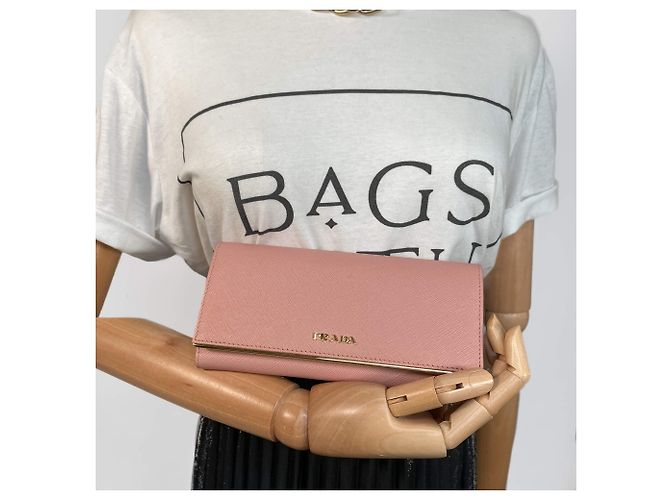 Prada Cartera Larga de Cuero Saffiano Rosa - vista 3