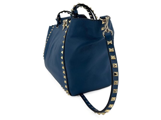 Valentino Garavani Borsa tote media in pelle di vitello Rockstud a 2 modi blu - vista 10