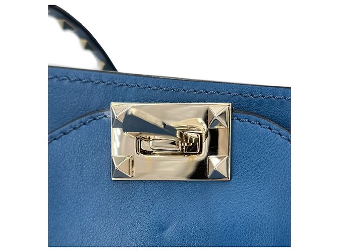 Valentino Garavani Borsa tote media in pelle di vitello Rockstud a 2 modi blu - vista 14