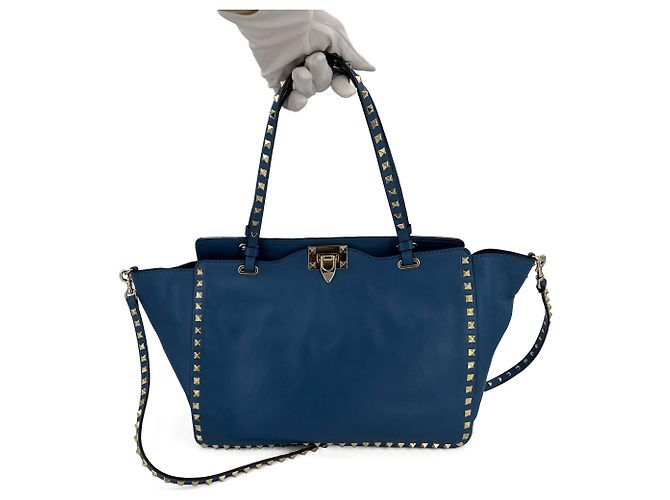 Valentino Garavani Borsa tote media in pelle di vitello Rockstud a 2 modi blu - vista 2