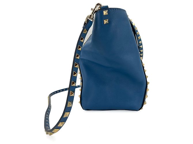 Valentino Garavani Borsa tote media in pelle di vitello Rockstud a 2 modi blu - vista 6