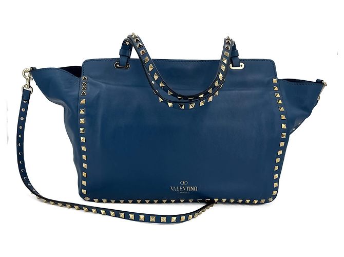 Valentino Garavani Borsa tote media in pelle di vitello Rockstud a 2 modi blu - vista 7
