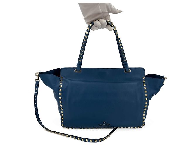 Valentino Garavani Borsa tote media in pelle di vitello Rockstud a 2 modi blu - vista 8