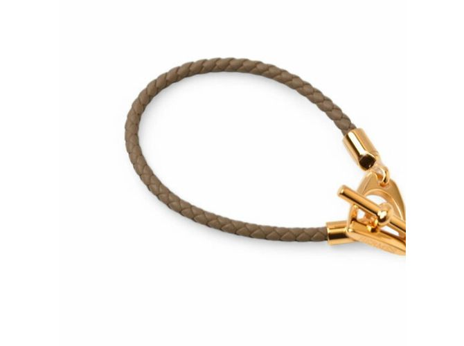 Hermès Bracciale in pelle Hermes Grennan in Etoupe/Oro D'oro Taupe - vista 3