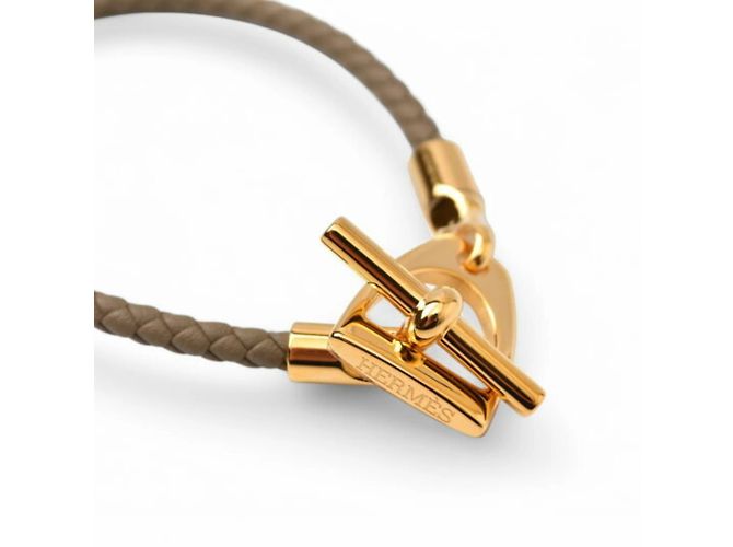 Hermès Bracciale in pelle Hermes Grennan in Etoupe/Oro D'oro Taupe - vista 4