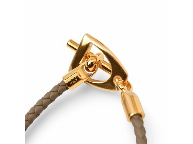 Hermès Bracciale in pelle Hermes Grennan in Etoupe/Oro D'oro Taupe - vista 5