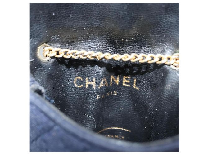 CHANEL Mini Matelassé Borsa a Catena cotone Blu Navy Oro CC Auth bs24235 D'oro - vista 11