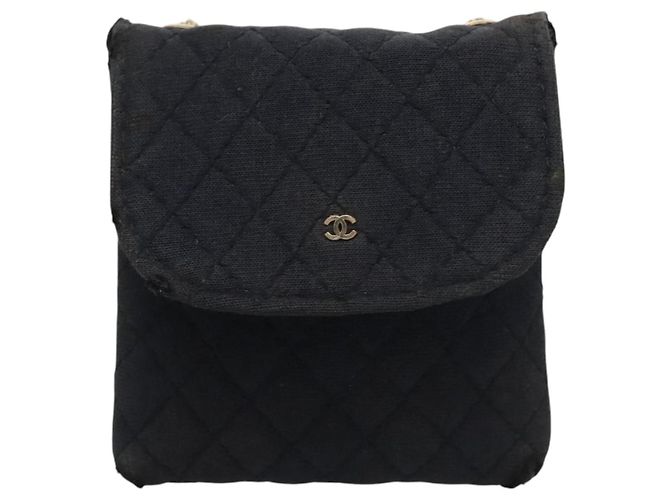 CHANEL Mini Matelassé Borsa a Catena cotone Blu Navy Oro CC Auth bs24235 D'oro - vista 13