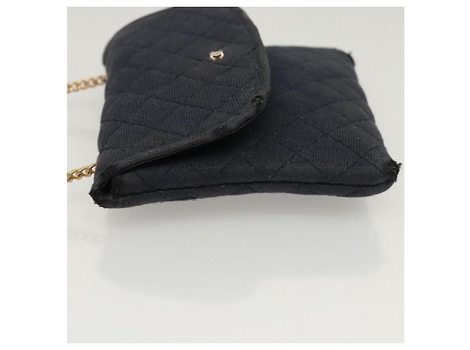 CHANEL Mini Matelassé Borsa a Catena cotone Blu Navy Oro CC Auth bs24235 D'oro - vista 4