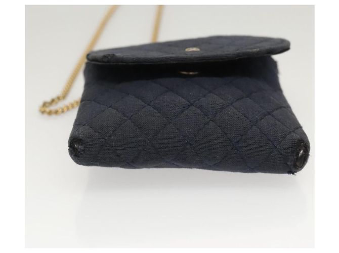 CHANEL Mini Matelassé Borsa a Catena cotone Blu Navy Oro CC Auth bs24235 D'oro - vista 5