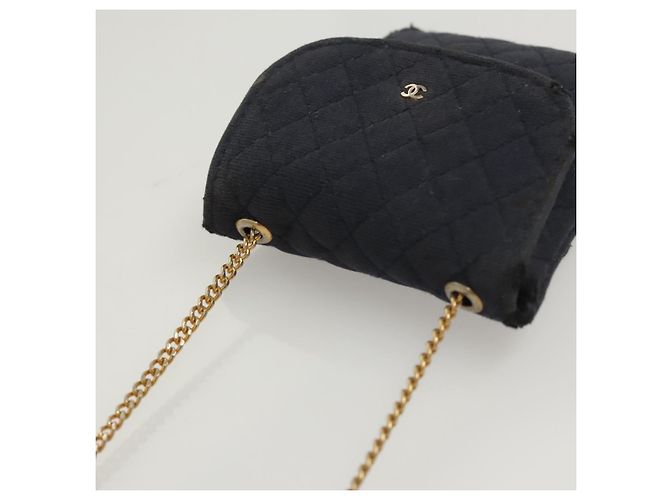 CHANEL Mini Matelassé Borsa a Catena cotone Blu Navy Oro CC Auth bs24235 D'oro - vista 6