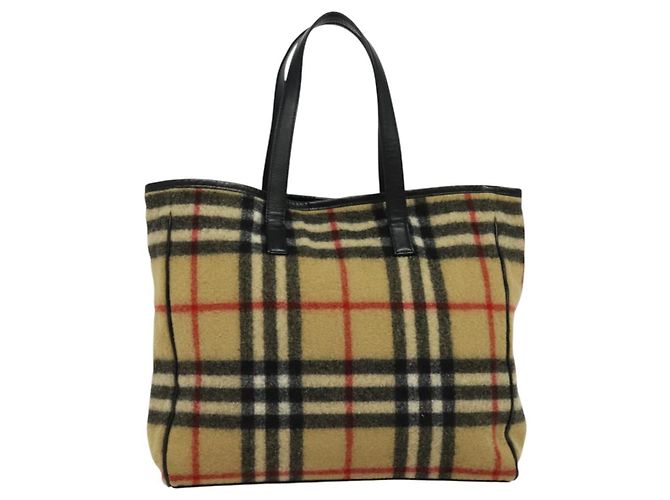 Autre Marque Burberrys Nova Check Blue Label Tote Bag aus Wolle Beige Authentisch MX157 - Ansicht 13