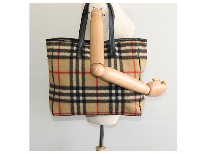 Autre Marque Burberrys Nova Check Blue Label Tote Bag aus Wolle Beige Authentisch MX157 - Ansicht 19