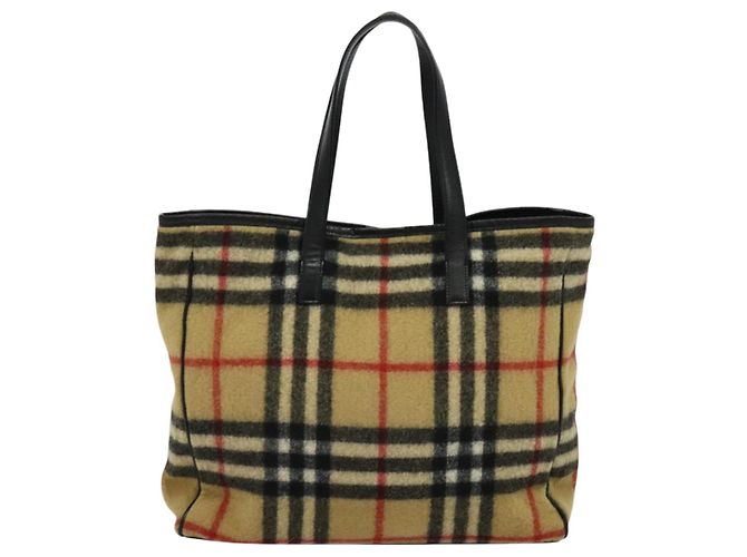 Autre Marque Burberrys Nova Check Blue Label Tote Bag aus Wolle Beige Authentisch MX157 - Ansicht 2