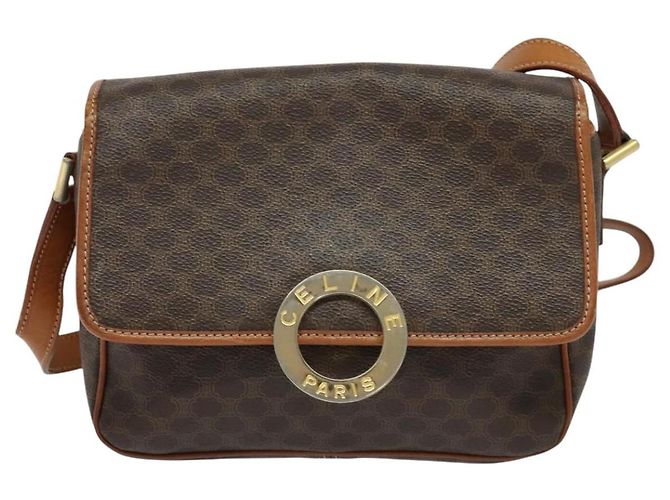 Céline Borsa a spalla in tela Macadam CELINE in pelle PVC marrone oro Auth KD334 D'oro - vista 13