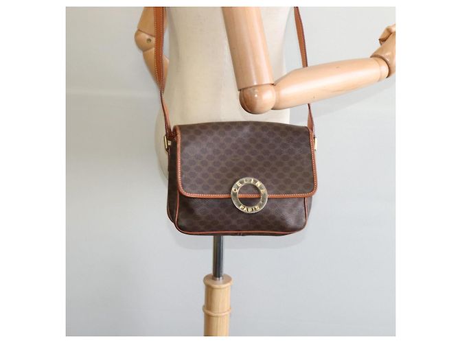 Céline Borsa a spalla in tela Macadam CELINE in pelle PVC marrone oro Auth KD334 D'oro - vista 21