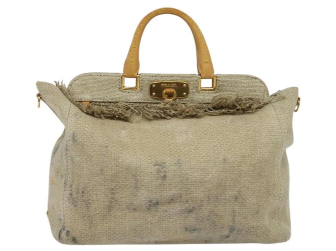 PRADA Borsa a mano in tela 2 vie Beige Oro Auth BD1555 D'oro - vista 13