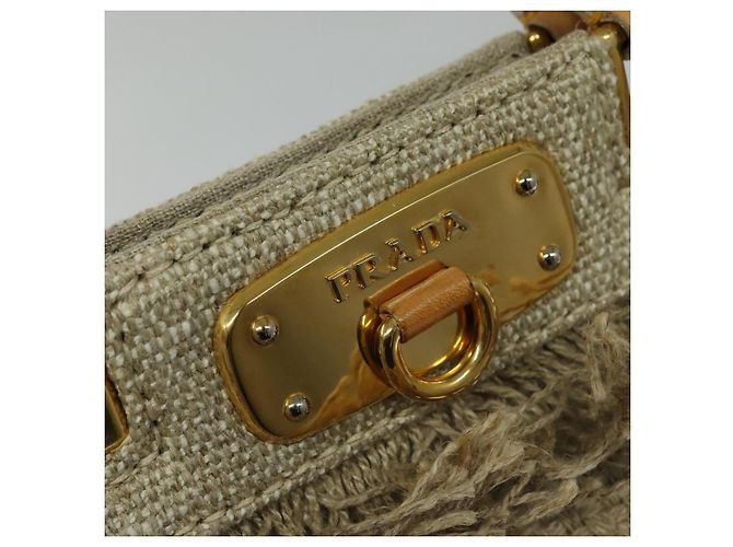 PRADA Borsa a mano in tela 2 vie Beige Oro Auth BD1555 D'oro - vista 18