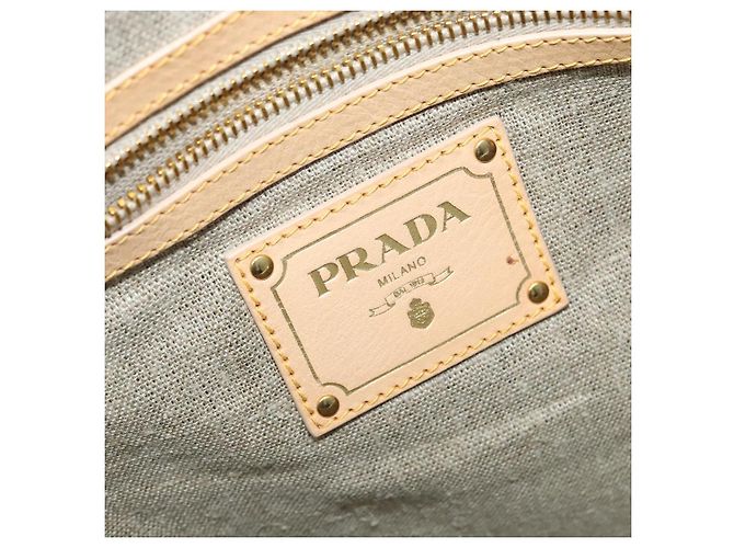 PRADA Borsa a mano in tela 2 vie Beige Oro Auth BD1555 D'oro - vista 19