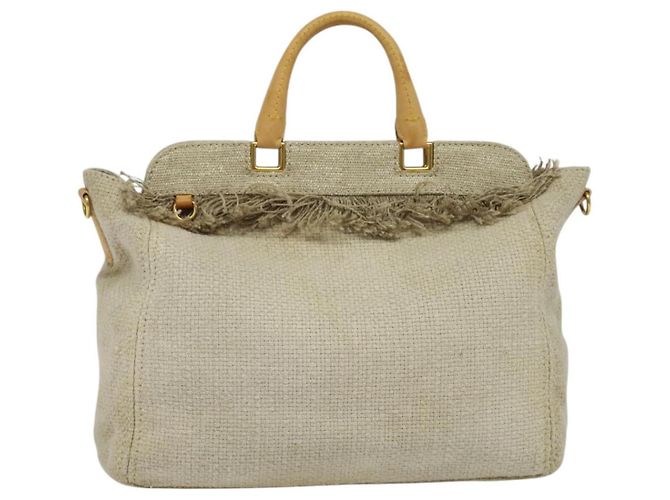 PRADA Borsa a mano in tela 2 vie Beige Oro Auth BD1555 D'oro - vista 2