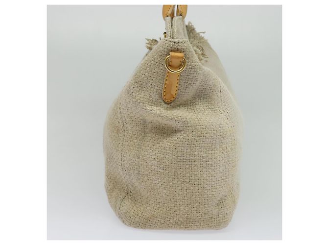 PRADA Borsa a mano in tela 2 vie Beige Oro Auth BD1555 D'oro - vista 4