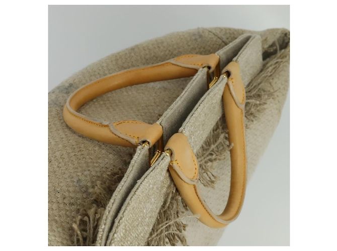 PRADA Borsa a mano in tela 2 vie Beige Oro Auth BD1555 D'oro - vista 6