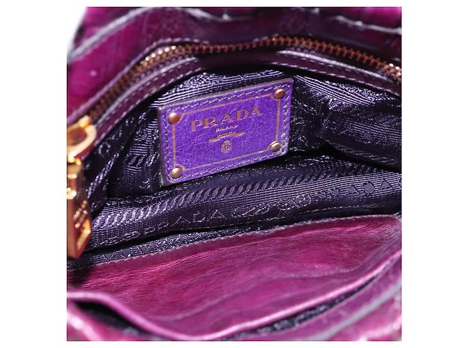 Borsa a Spalla PRADA in Pelle Viola Dorata Auth BD1517 D'oro Porpora - vista 10