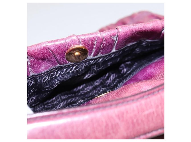Borsa a Spalla PRADA in Pelle Viola Dorata Auth BD1517 D'oro Porpora - vista 9