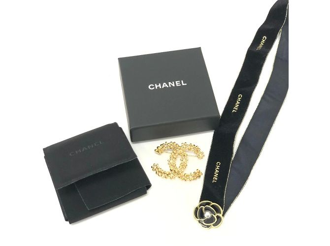 Spilla corsage in strass Chanel 23A CC Coco Mark Flower D'oro - vista 8