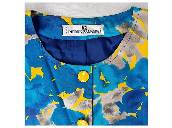 Gelbe und blaue Bluse von Pierre Balmain mit abstraktem Blumenmuster Mehrfarben - Ansicht 3