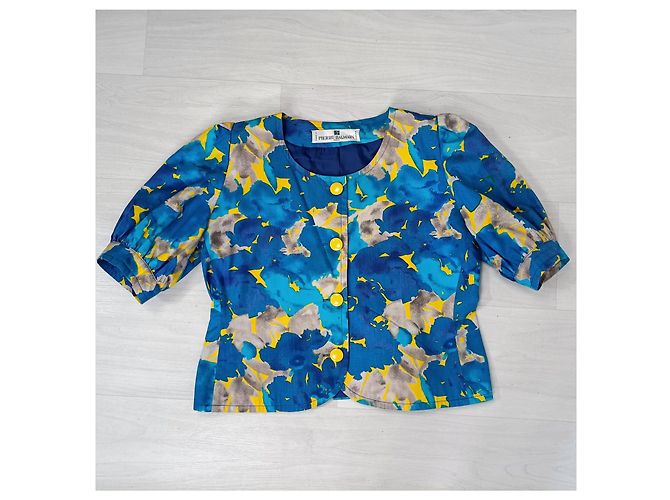 Gelbe und blaue Bluse von Pierre Balmain mit abstraktem Blumenmuster Mehrfarben - Ansicht 5