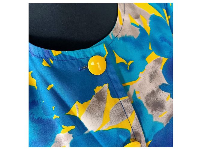 Gelbe und blaue Bluse von Pierre Balmain mit abstraktem Blumenmuster Mehrfarben - Ansicht 7