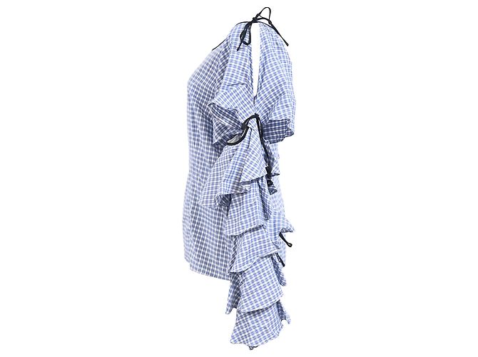 Autre Marque Top de manga rizada Amelie Gingham de Caroline Constas en algodón azul claro - vista 2